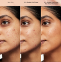 Before and after comparison of a woman's face with Double Life Primer and Main Match Concealer.